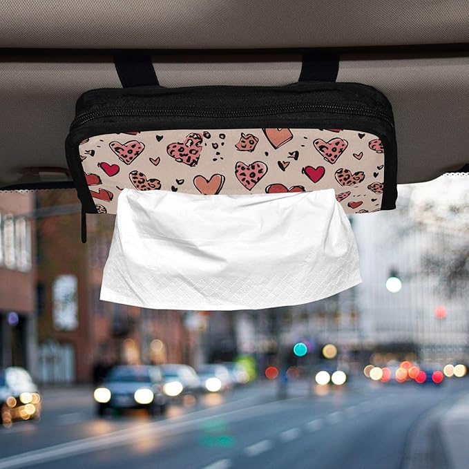 Car Tissue Holder Car Visor Organizer Tissue Box Holder for Car Sun Visor Organizer with Car Vehicle Accessories Essentials Interior for Women Men Pastel Heart Leopard Dot