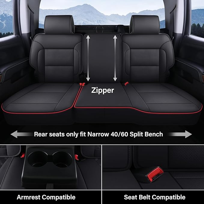 Coverado Chevy Silverado Seat Covers Full Set, Faux Leather Car Seat Covers Fit for 2014-2018 1500, 2015-2019 2500HD 3500HD C