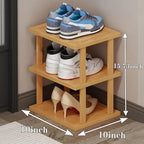 SAN HE Bamboo Shoe Rack 3Tier- Vertical Shoe Rack for Small Spaces, Tall Narrow Shoe Rack Organizer for Closet Entryway Corne