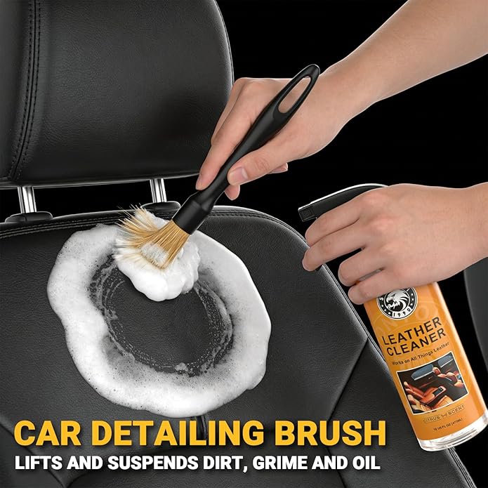 Car Leather Cleaner and Conditioner Kit, Leather Care Cleaning Kit with Horse Hair Cleaning Brush - Safe for Car Interiors, F