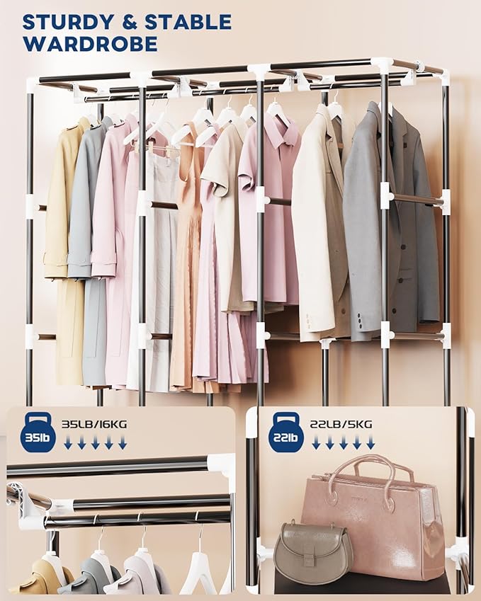 Mavivegue Portable Closet, 50 Inch Wardrobe Closet, Portable Closets for Hanging Clothes with 3 Hanging Rods and 6 Storage Sh