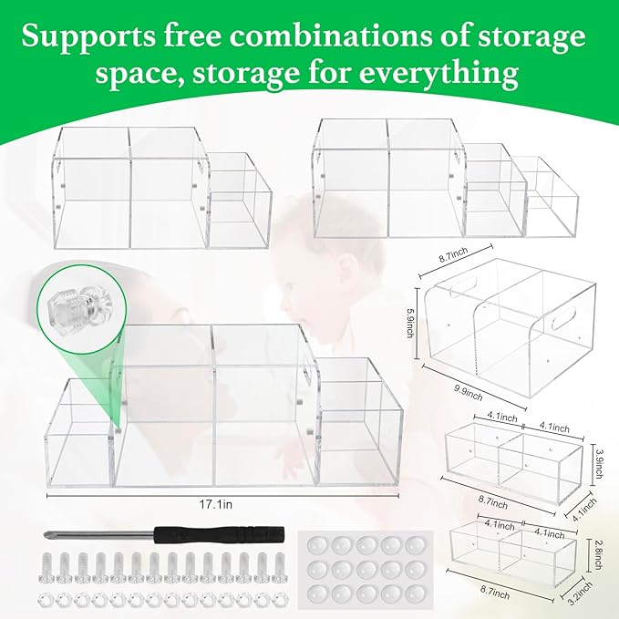 NANYEZH Acrylic Diaper Caddy, Baby Wipes Organizer for Changing Table, Dresser Top Tabletop Organizer with 4 Detachable Compa