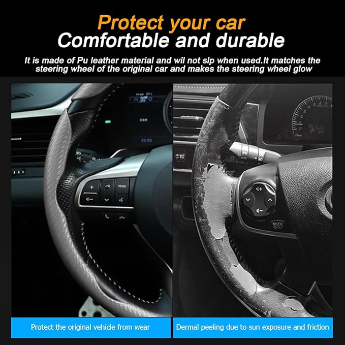 Mandark 3PCS Carbon Fiber Car Steering Wheel Cover, Anti-Skid Leather Vehicle Segmented Steer Wheel Protector, Auto Interior 