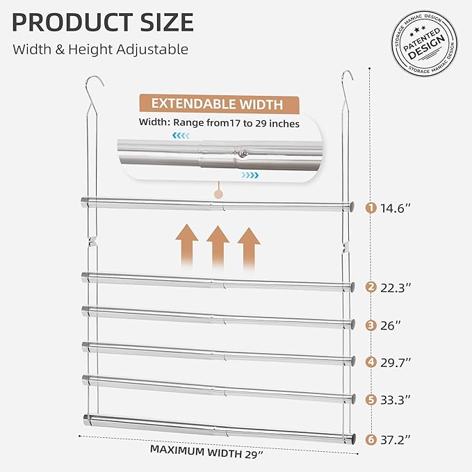 STORAGE MANIAC Hanging Closet Rod, Adjustable Width and Height Closet Hanging Organizer, Space-Saving Clothes Hanging Bar, Cl