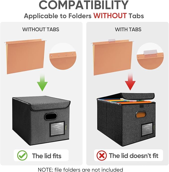 BALEINE File Organizer Box with Lid, Collapsible File Folder Organizer with Plastic Slide, Hanging File Folder Box for Office