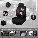 CAR PASS Universal Cloth Butterfly Car Seat Covers Full Set, Embroidered Flower Waterproof Car Floor Mats Carpet, Butterflies