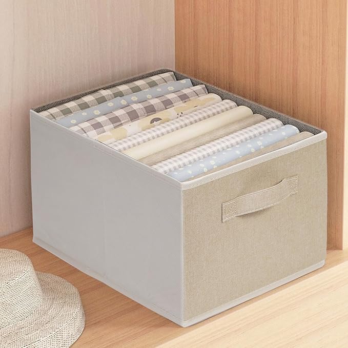 JAKAGO Fabric Storage Bins set of 4 Rectangle Storage Baskets with Handle Foldable Closet Organizer for Clothes Towel bedding