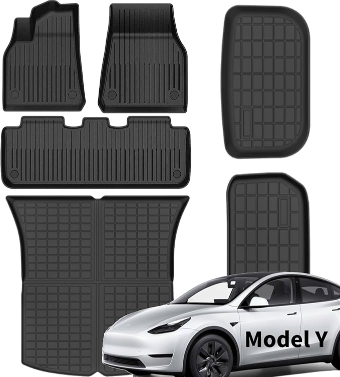 SEALIGHT Tesla Model Y Floor Mats 5 Seat 2021-2024, All Weather Custom Fit Floor Liners, 1st & 2nd Row Full Coverage, 3D Scanning Design, Non-Slip TPE Material, Waterproof & Stain-Resistant