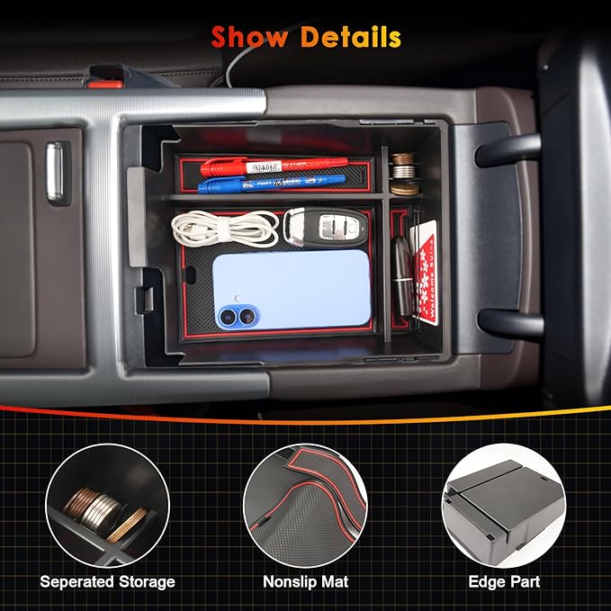 for 2024 Hyundai Palisade Center Console Organizer Tray for 2023-2025 Palisade SE/SEL/XRT/Limited/Calligraphy Armrest Box Secondary Storage Glove Box Insert Accessories (23-25 Palisade Red Trim)