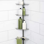 Zenna Home Tension Pole Corner Caddy, Satin Nickel