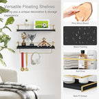 Forbena Black and Gold Bathroom Floating Shelves for Wall, Decorative Wall Mounted Shelves for Kitchen Coffee Bar Station Org