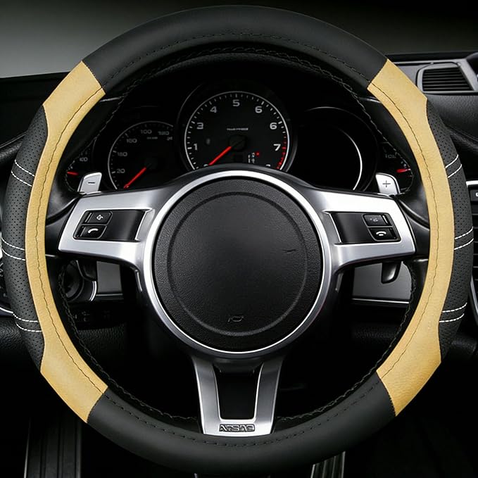 NBTEPEM Customized Auto Car Steering Wheel Cover for Honda Accord, Civic, CR-V, HR-V, Pilot, Microfiber Leather Sport Steerin