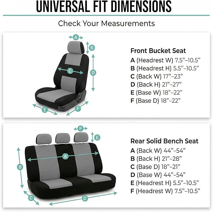 FH Group Flat Cloth Full Set Car Seat Covers Three Row 7 Seater - Universal Fit for Cars, Trucks & SUVs Gray