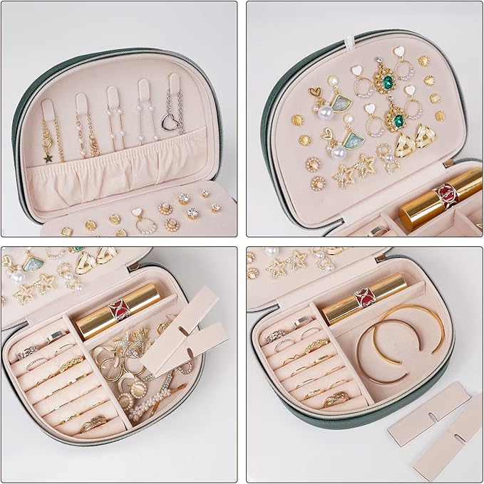 ProCase Travel Size Jewelry Box, Medium Portable Seashell-Shaped Jewelry Case, 2 Layer Jewelry Organizer in PU Leather for Wo