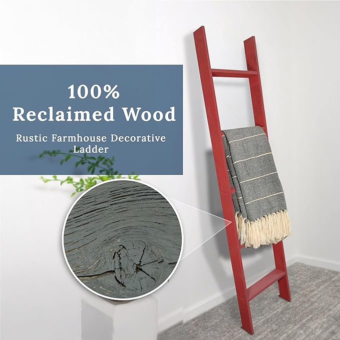 BARNWOODUSA Throw Blanket Ladder – Fully Assembled Reclaimed Wood – Rustic Decorative Ladder for Towels, Quilts, & More – Per