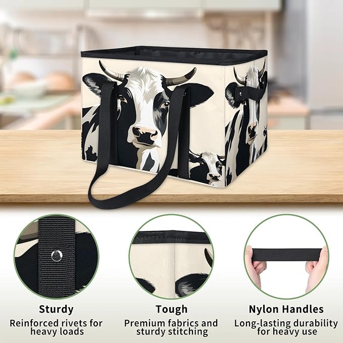 Reusable Grocery Bags Heavy Duty Shopping Bags Foldable Large Tote Bags with Long Handles & Hard Bottom