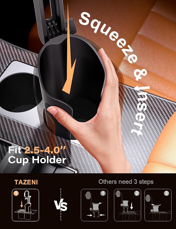 TAZENI 2-in-1 Cup Holder Cell Phone Holder for Your Car Bottle Friendly Cup Cell Phone Holder Mount for Car Height Adjustable Sturdy Fit 4.7-7 inches Phones