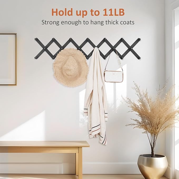 Accordion Wall Hanger, Hat Rack for Wall with 20 Coat Hooks, Expandable Hat Hangers Organizer, Vintage Decorative Coat Rack W