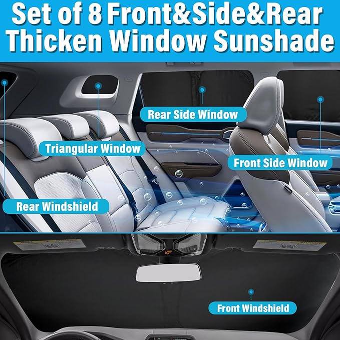 KMF Sun Shade Custom Fit for Toyota RAV4 2006-2012 Accessories, Full Car Window Covers Sunshade for Windshield Side Rear, UV Block and Blackout Privacy for Car Camping 8pcs