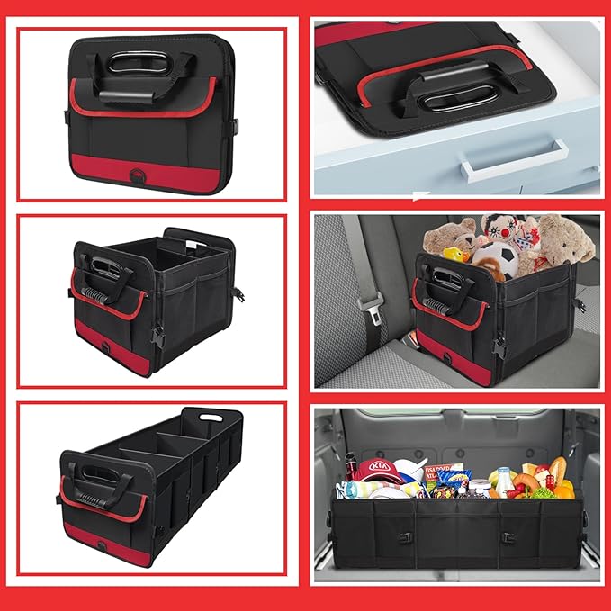 Car Trunk Organizer,Heavy Duty Collapsible 95 L Capacity Car Trunk Storage Organizer,Multi-Compartment Pockets, Adjustable Stra