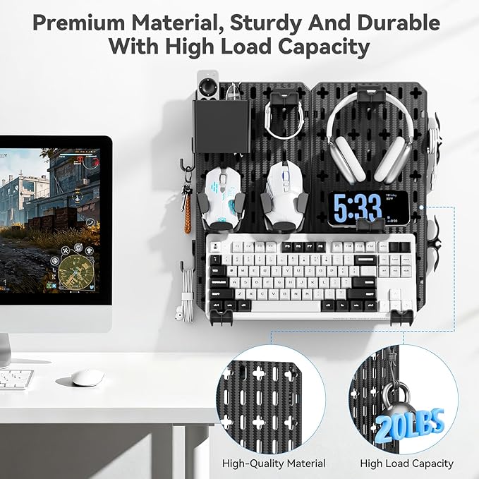 KDD Keyboard and Mouse Display Stand Holder, Wall Mount Office Organization Pegboard Combination Kit with Pen holder, Hooks, 