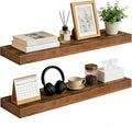 35.8 inch Rustic Brown Floating Shelves Set of 2, Solid Wood Wall Mounted Shelves, Heavy Duty Display Storage Shelves for Bed