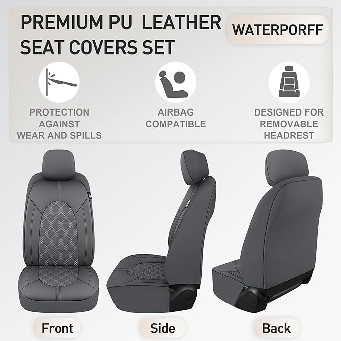 CAROMOP Luxury PU Leather Car Seat Covers Front Set - Anti-Stain Waterproof Automotive Seat Covers for Cars - Universal Car I