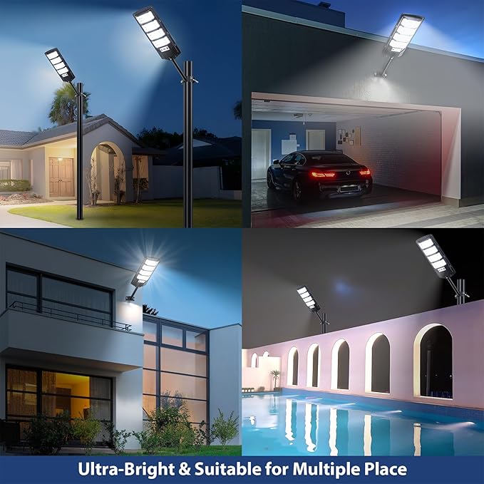 4 Pack Solar Street Lights Outdoor Waterproof, 6500K LED Motion Sensor Lights, Dusk to Dawn Solar Flood Lights with Remote,Parking Lot Light,Commercial Area Lighting for Outside