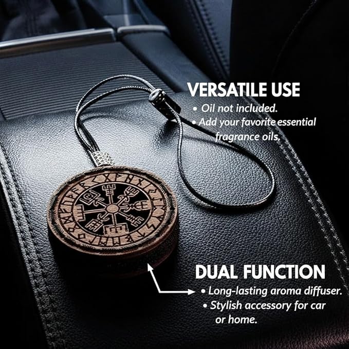 Wood Car Air Freshener — Vegvisir Handmade Unscented DIY Essential Oil Hanging Diffuser with Felt Insert — Add Your Own Oils 