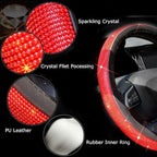 ChuLian New Diamond Leather Steering Wheel Cover with Bling Bling Crystal Rhinestones, Universal Fit 15 Inch Car Wheel Protec