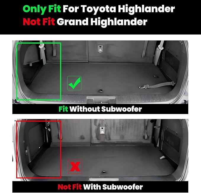 LASFIT Cargo Mat for Toyota Highlander 2026-2020, All Weather TPE Custom Fit Cargo Liner for Highlander Accessories, 2025 Highlander Trunk&Backrest Mats(Fit Without Subwoofer, Fit 7&8 Seats)