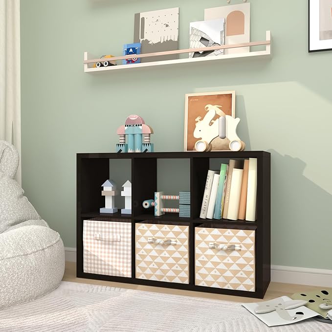 CTESNE【2026 Wooden Thick Frame 6 Cube Storage Organizer Shelf with Anti-Tipping Kits + Reversible Open Back Bookcase, Horizon