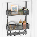 Over The Door Hooks Organizer, Door Hanger Towel Rack with 2 Baskets, Adjustable Over The Door Coat Rack, Back of Door Storag