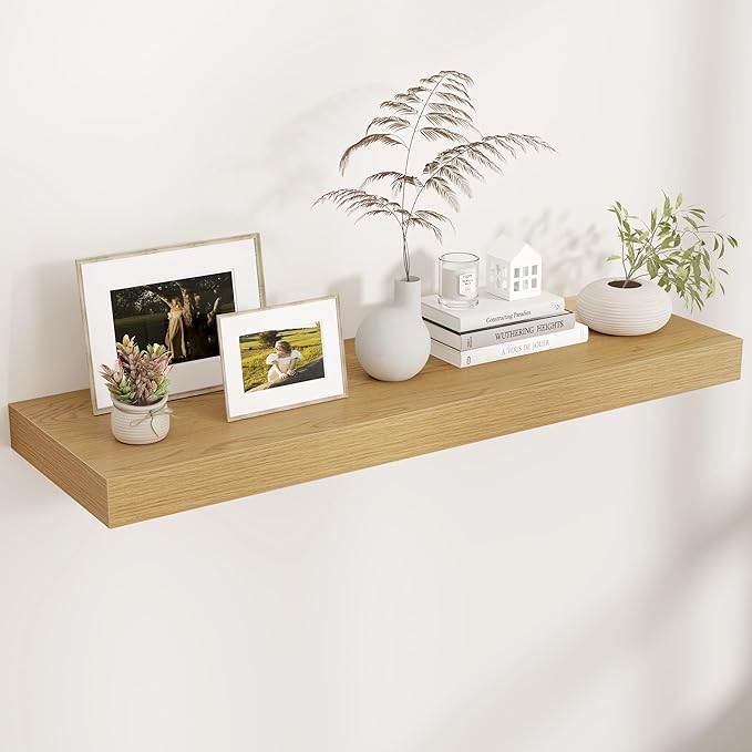 Floating Shelves for Wall, 40" W x 12" D x 2" H, 1 Pack of Long Wall Mounted Engineered Wood Shelves with Invisible Brackets 