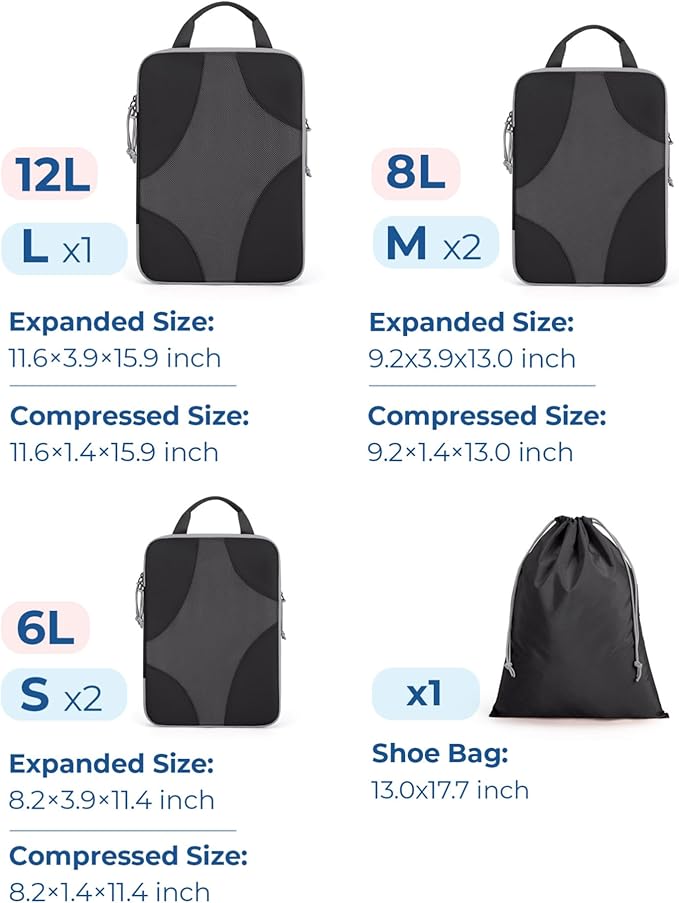 BAGSMART Compression Packing Cubes for Travel, Compressible Luggage Organizer for Cruise Ship, Lightweight Travel Essentials 