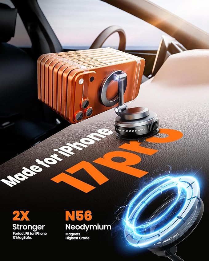 Magnetic Phone Holder for Car, Car Mount 360 Adjustable Vacuum Suction Cup, Phone Mount for Car Accessories/Windshield/Mirror/Kitchen/Gym for iPhone 17 Pro Max 16 15 14 13