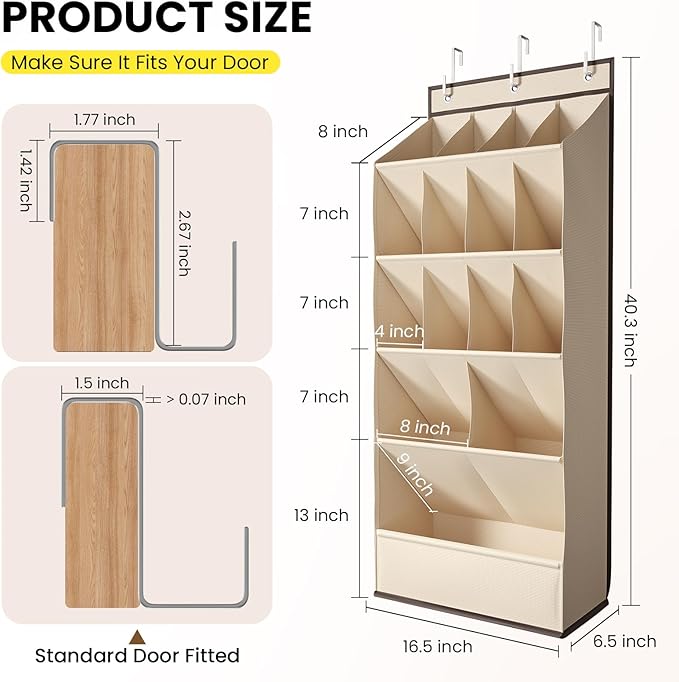 15 Pockets Over the Door Shoe Organizer, Shoe Rack for Closet Door with Large Breathable Pockets, Hanging Shoes Rack for Boot