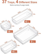 SMARTAKE 37-Piece Drawer Organizer with Non-Slip Silicone Pads, 4-Size Desk Drawer Organizer Trays Storage Tray for Makeup, J