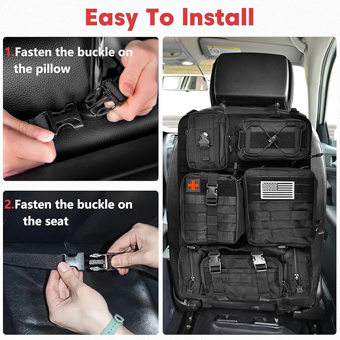 Tactical Seat Back Organizer, Molle Seat Back Organizer Panel With 5 Detachable Multi-Purpose Molle Pouch Fits Car Truck SUV Ford Jeep