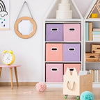 Stero Fabric Storage Bins 6 Pack Fun Colored Durable Storage Cubes with Plastic Handles Foldable Cube Baskets for Home, Kids 