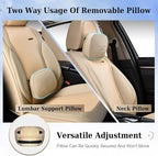 Coverado Seat Covers, Car Seat Covers Front Seats, Waterproof Nappa Leather Auto Seat Cover with Lumbar Head Pillow, Beige Se