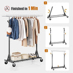 Gewudraw Garment Rack Load 530lbs,Heavy Duty Rolling Clothes Rack With Sturdy Wheel And Shelves, Adjustable Portable Hanging 