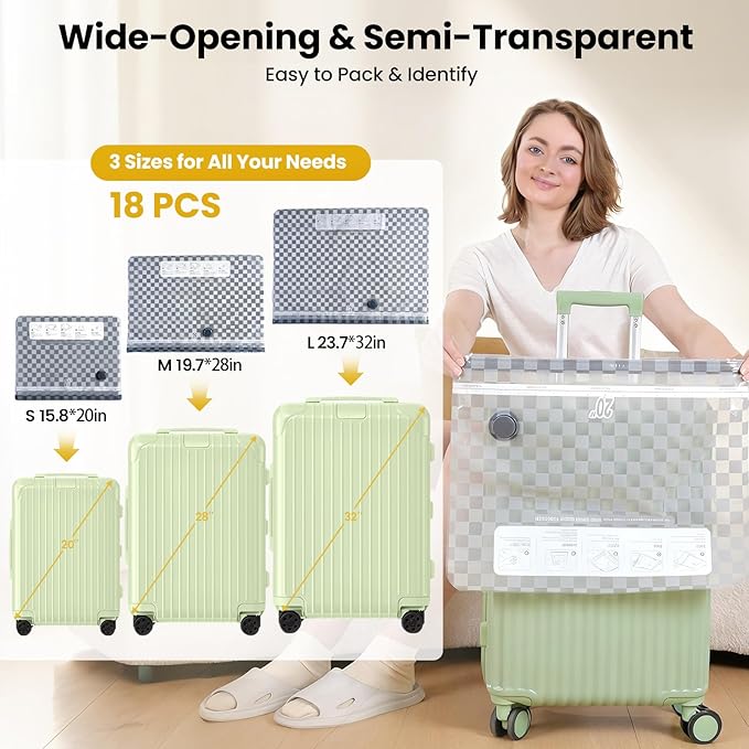 Vacuum Bags for Travel with Rechargeable Digital Display air Pump,18 PCS Combo Travel Size Vacuum Seal Bags for Luggage and S