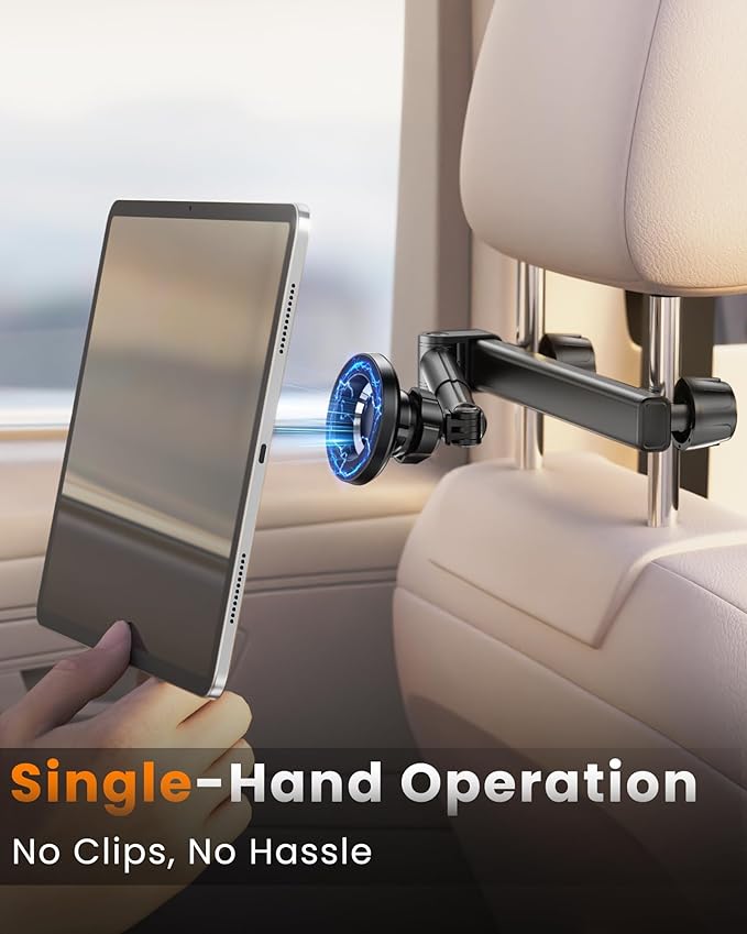 for Magsafe Car Headrest Tablet Holder, for iPad Holder Car Mount, 6 lb Strong Magnetic Force Adjustable Aluminum Tab Mount for All Phone iPhone iPad Stand Travel Accessories