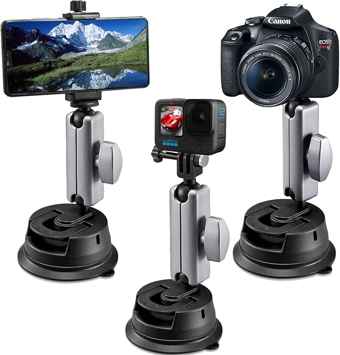 Suptig Suction Cup Mount, Car Camera Mount for Phone, Gopro, Canon, Nikon, Sony, Digital Cam, DJI Action 5 Pro, Insta360 X5/X4/X3, Insta360 Ace Pro, Suction Cup Camera Mount