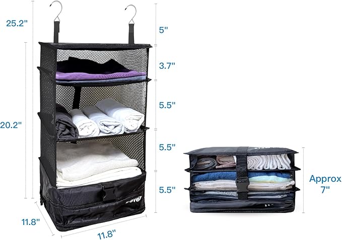 Grand Fusion Stow-N-Go Packing Organizer for Luggage, Portable Hanging Travel Shelves, Carry-On Closet, Hanging Packing Cubes