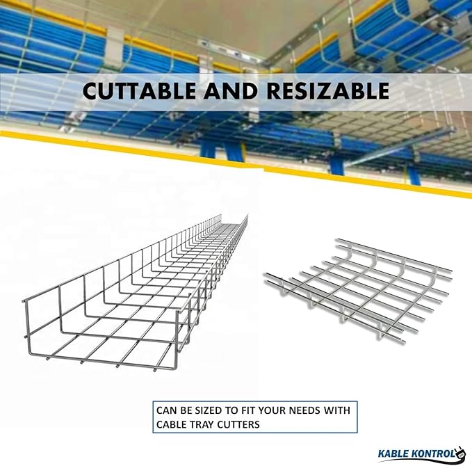 Kable Kontrol Cable Tray- 5 Feet Long - 4" Width, 4” Depth – Wire Mesh Tray Cable Management Rack Cords Organizer Cable Baske