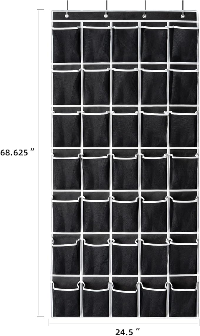 SAVERHO 35 Pockets Over the Door Shoe Organizer, Hanging Shoe Organizer for Door with 35 Mesh Pockets Large Capacity Shoe Han
