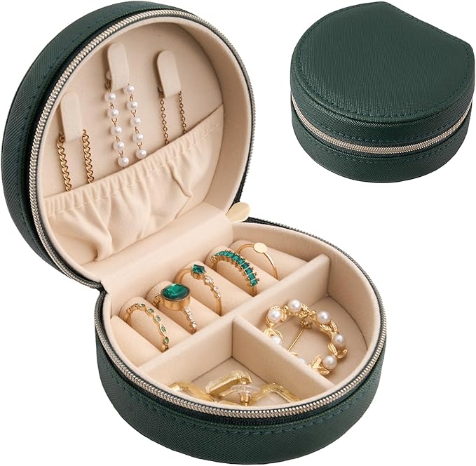 ProCase Travel Size Jewelry Box, Mini Portable Seashell-Shaped Jewelry Case, 2 Layer Organizer in PU Leather for Women -Emera