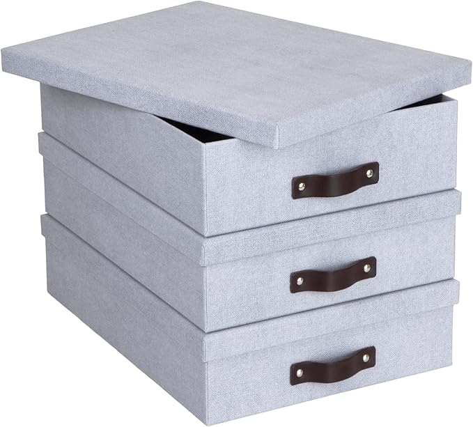 Bigso Box of Sweden Oskar Canvas Fiberboard Document Letter Box - File Organizer Box for Important Paperwork - Document Stora